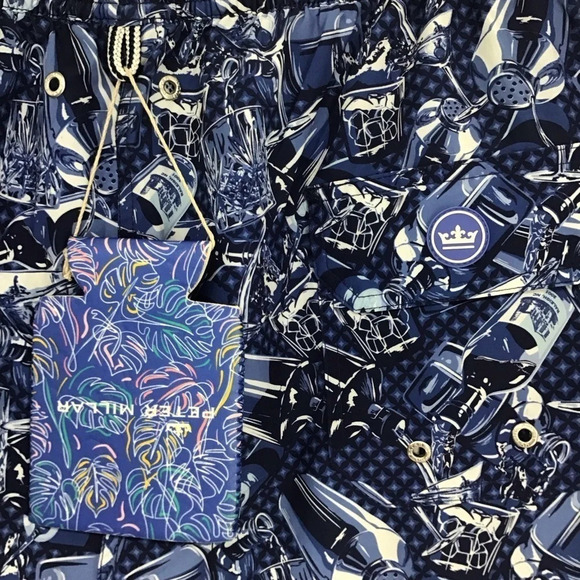 Peter Millar Men’s NWOT Seaside Swim Trunks Lined Blue Cocktails Size Medium - Picture 5 of 9